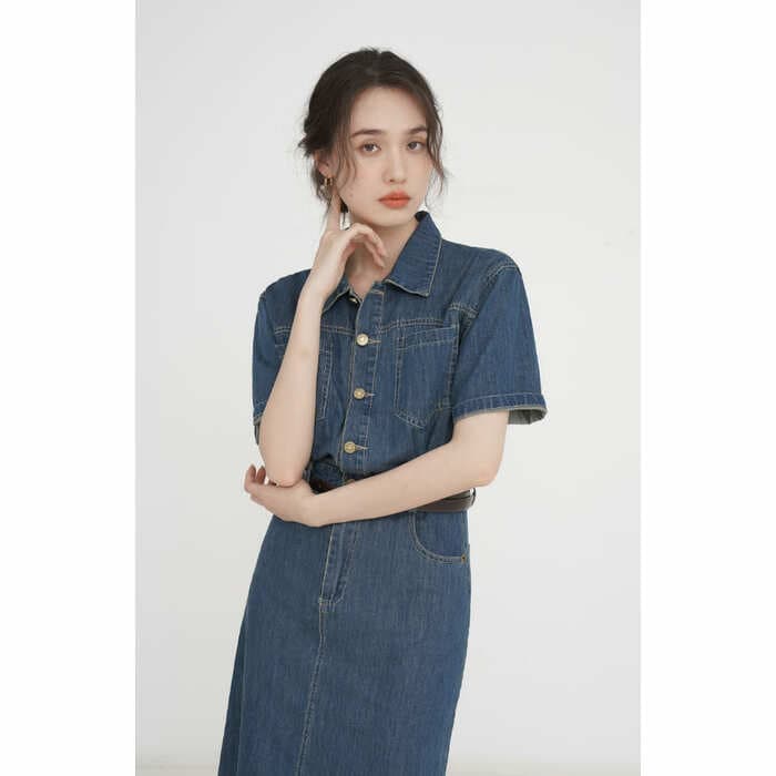 骨格ウェーブ服デニムタイトワンピース