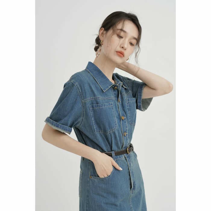 骨格ウェーブ服デニムタイトワンピース