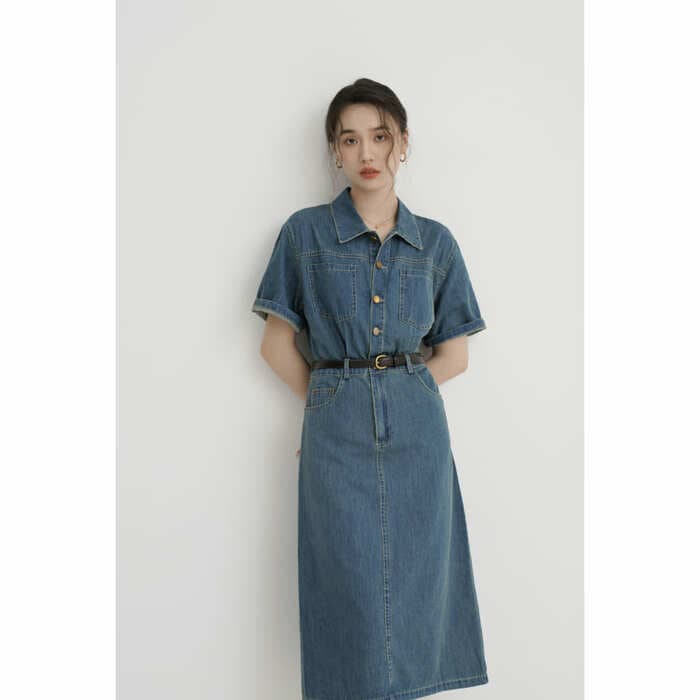 骨格ウェーブ服デニムタイトワンピース
