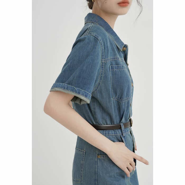 骨格ウェーブ服デニムタイトワンピース