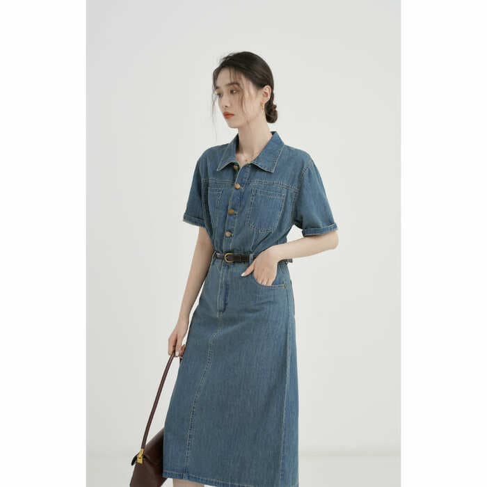 骨格ウェーブ服デニムタイトワンピース