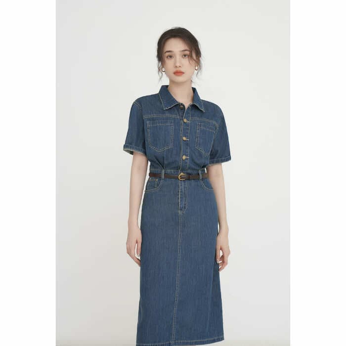 骨格ウェーブ服デニムタイトワンピース