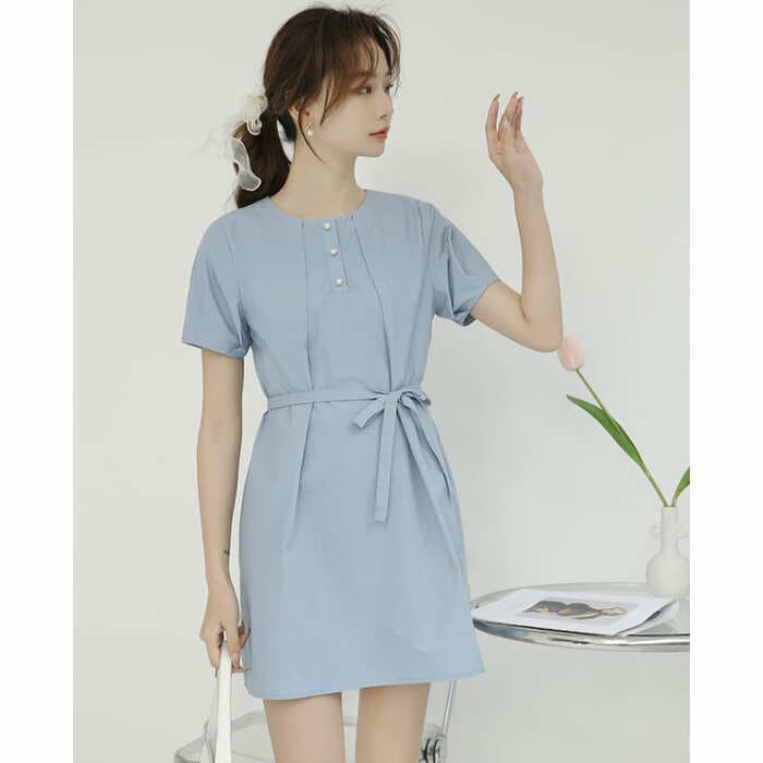 骨格ウェーブ服ウエストマークミニワンピース