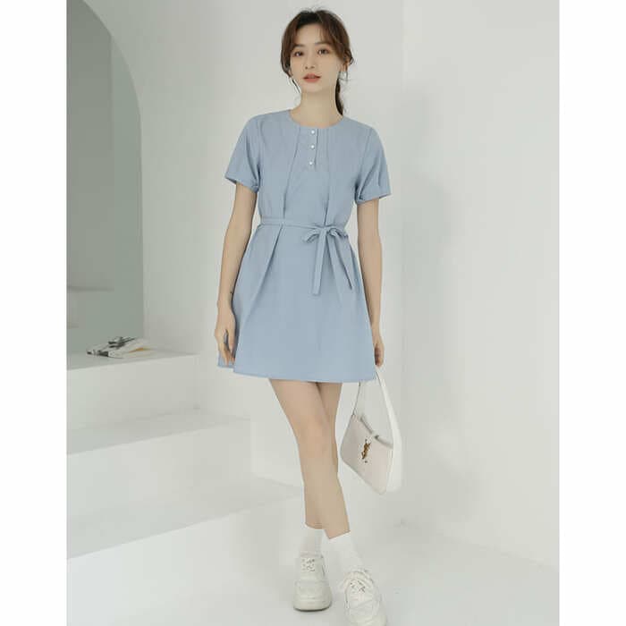 骨格ウェーブ服ウエストマークミニワンピース