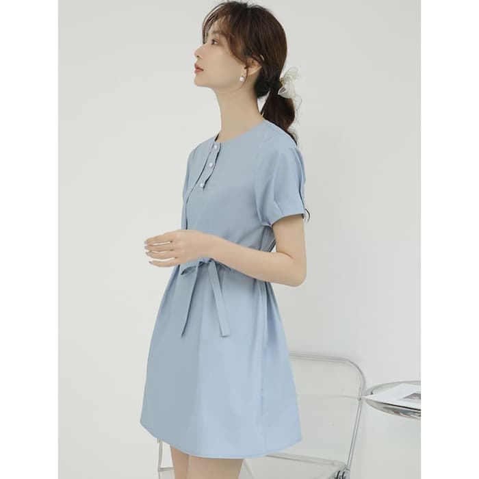 骨格ウェーブ服ウエストマークミニワンピース