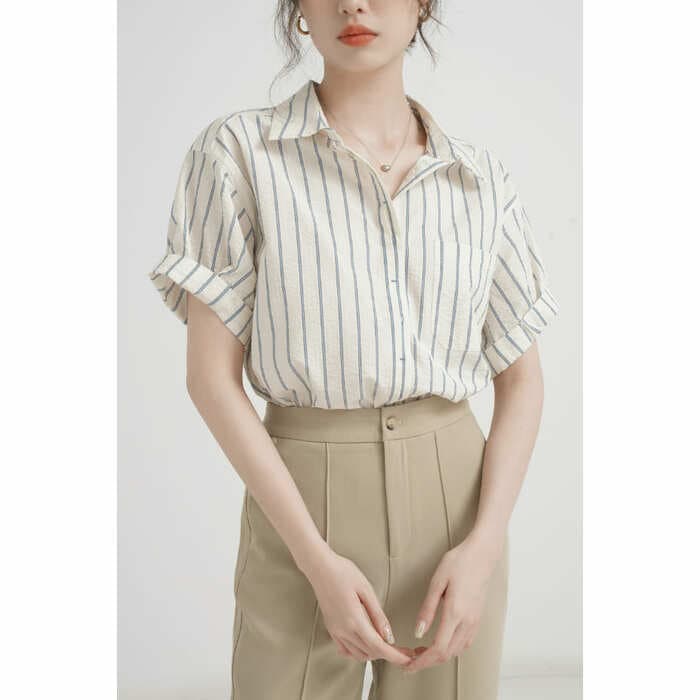 骨格ウェーブ服ストライプシャツトップス