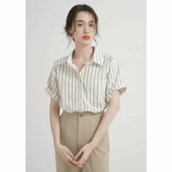 骨格ウェーブ服ストライプシャツトップス