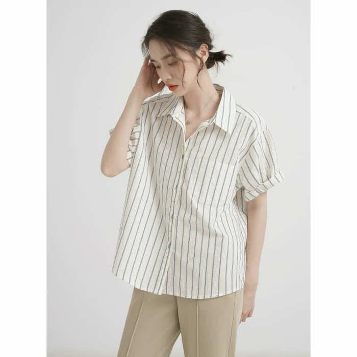 骨格ウェーブ服ストライプシャツトップス