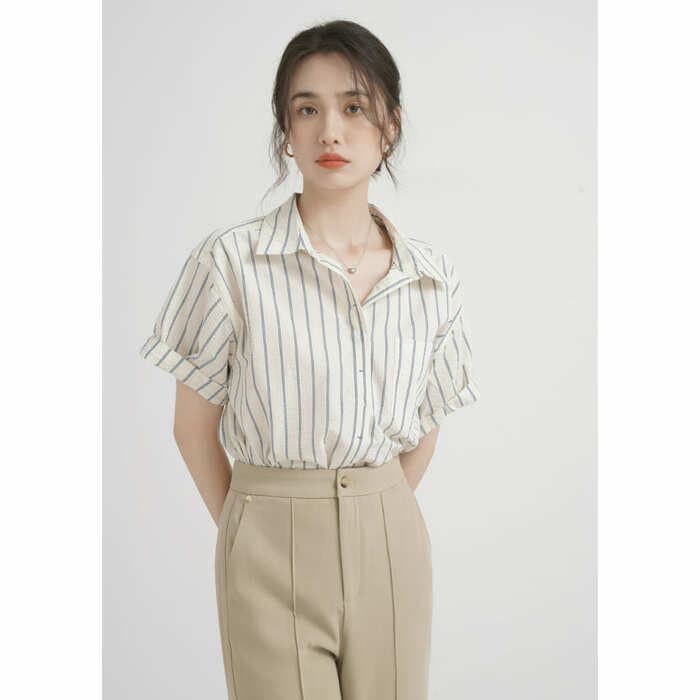 骨格ウェーブ服ストライプシャツトップス