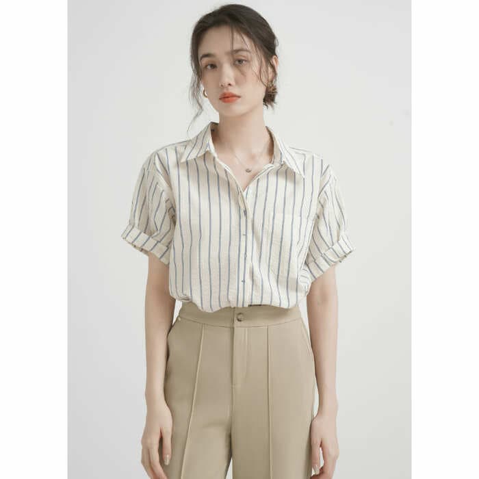 骨格ウェーブ服ストライプシャツトップス