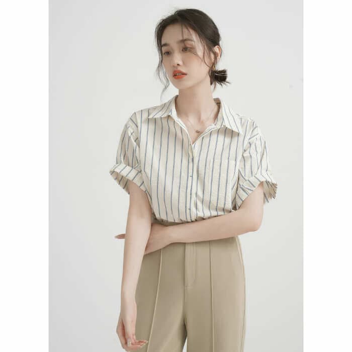 骨格ウェーブ服ストライプシャツトップス