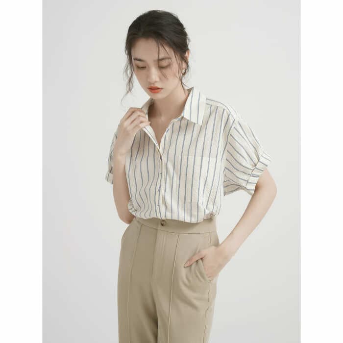 骨格ウェーブ服ストライプシャツトップス