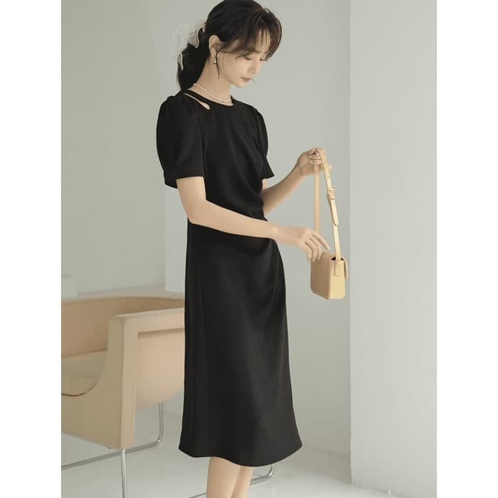 骨格ウェーブ服タックロングタイトワンピース