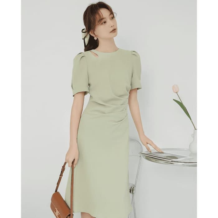 骨格ウェーブ服タックロングタイトワンピース
