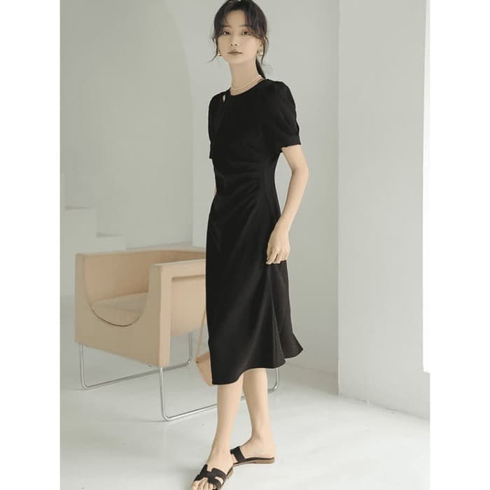 骨格ウェーブ服タックロングタイトワンピース