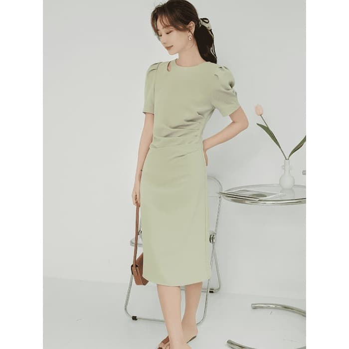 骨格ウェーブ服タックロングタイトワンピース