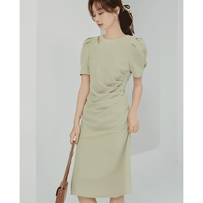 骨格ウェーブ服タックロングタイトワンピース