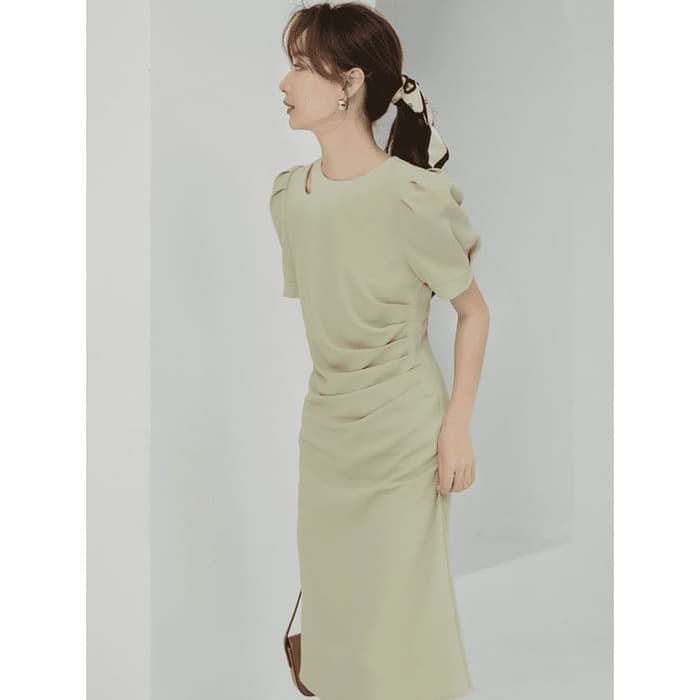 骨格ウェーブ服タックロングタイトワンピース