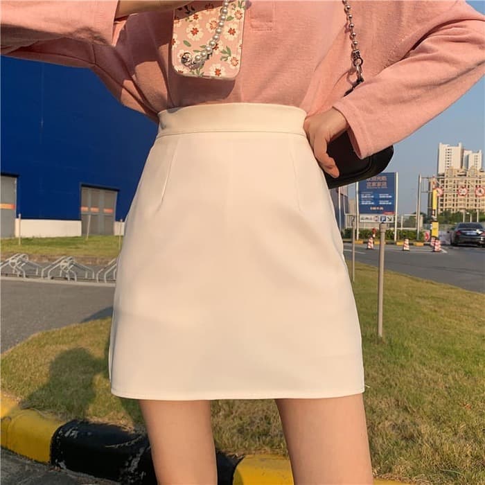 骨格ウェーブ服カラーハイウエストスカート