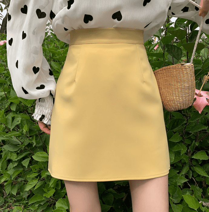 骨格ウェーブ服カラーハイウエストスカート