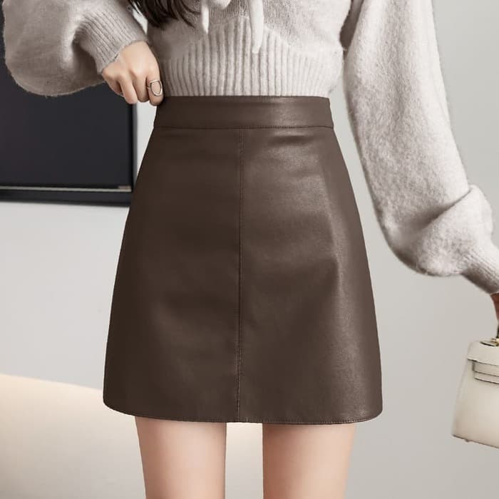 骨格ウェーブ服レザーハイウエストミニスカート