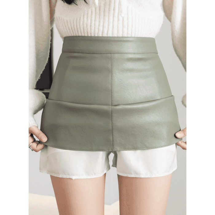 骨格ウェーブ服レザーハイウエストミニスカート