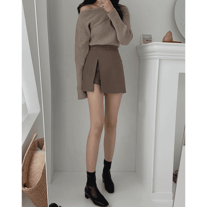 骨格ウェーブ服スリット入りハイウエストスカート