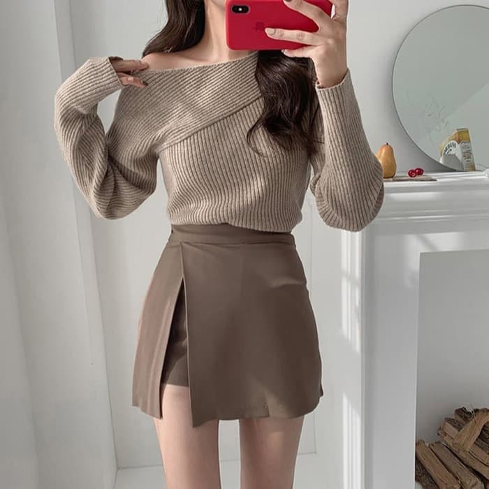 骨格ウェーブ服スリット入りハイウエストスカート