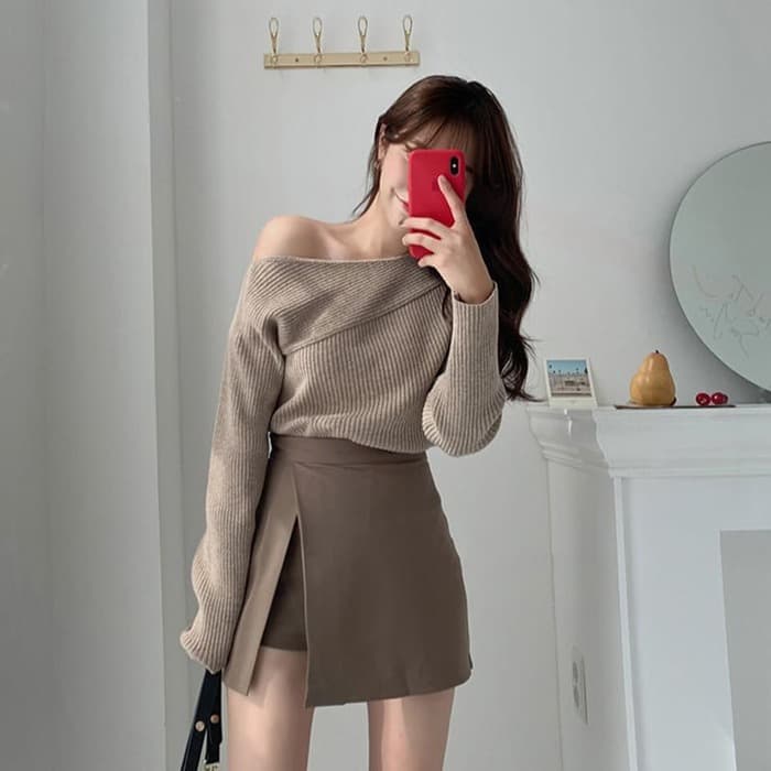 骨格ウェーブ服スリット入りハイウエストスカート