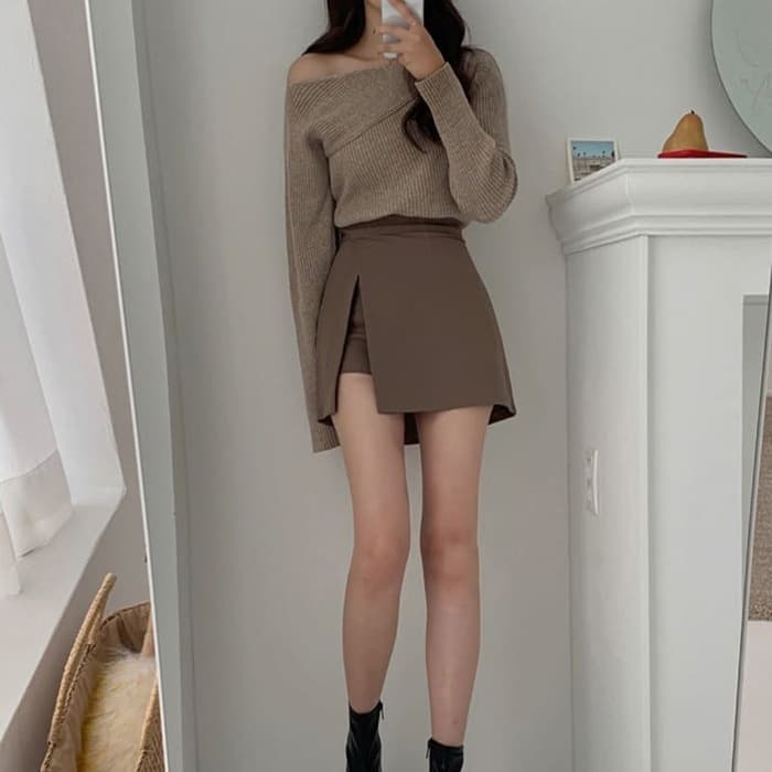 骨格ウェーブ服スリット入りハイウエストスカート