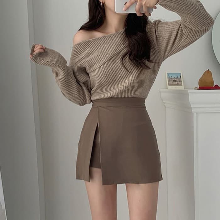 骨格ウェーブ服スリット入りハイウエストスカート