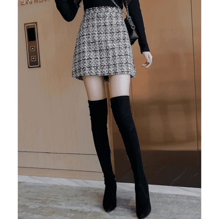 骨格ウェーブ服ツイードハイウエストスカート