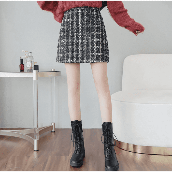 骨格ウェーブ服ツイードハイウエストスカート