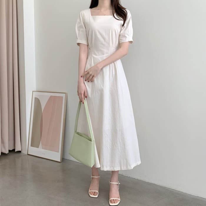 骨格ウェーブ服夏 スクエアネックロングワンピース