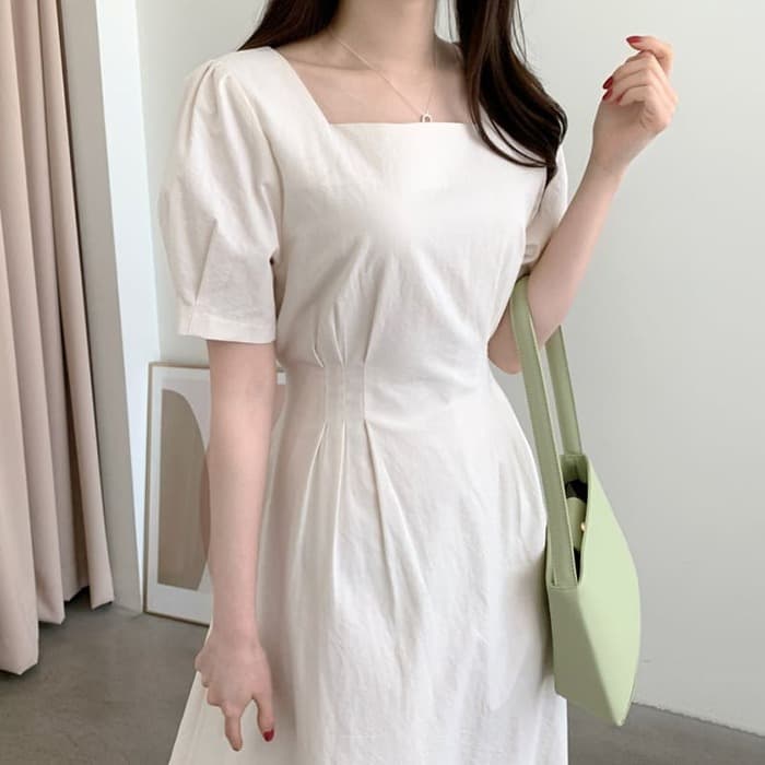 骨格ウェーブ服夏 スクエアネックロングワンピース