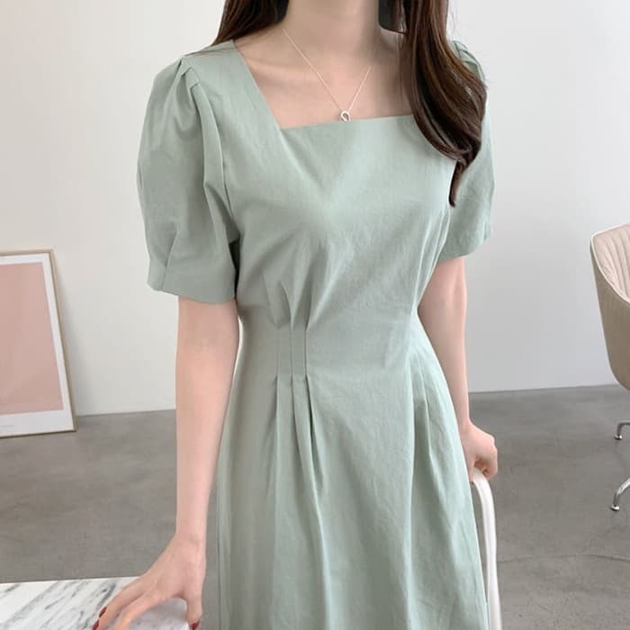 骨格ウェーブ服夏 スクエアネックロングワンピース