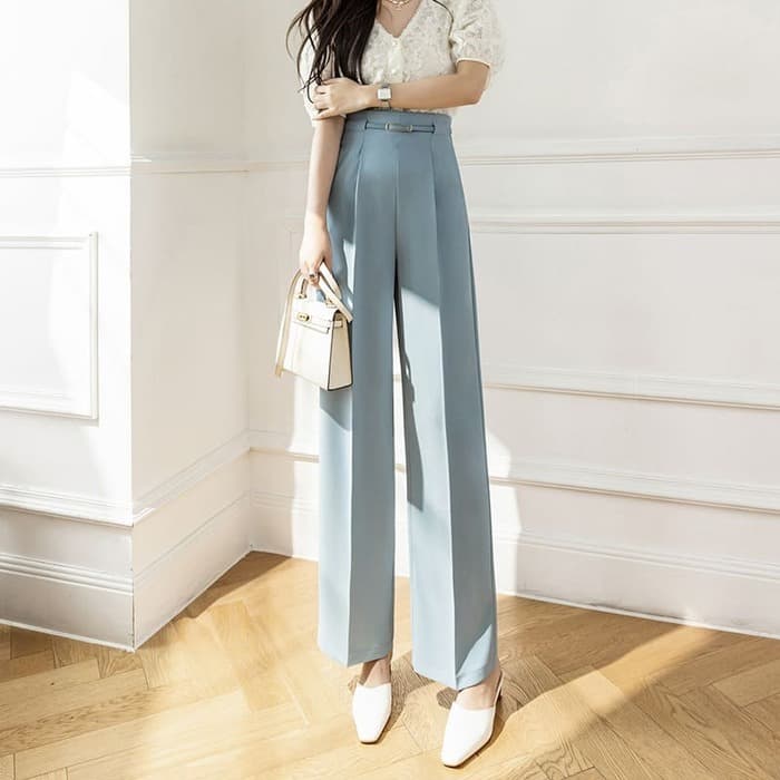 骨格ウェーブ服ベルト付きワイドパンツ