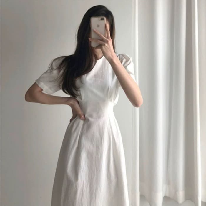 骨格ウェーブ服 夏 ウエストタックロングワンピース