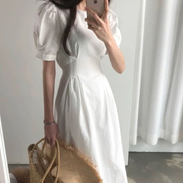 骨格ウェーブ服 夏 ウエストタックロングワンピース