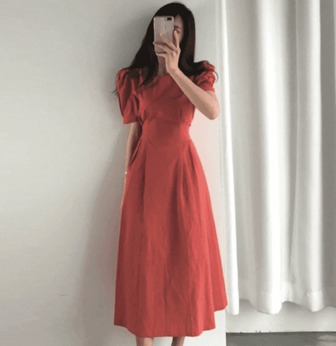 骨格ウェーブ服 夏 ウエストタックロングワンピース
