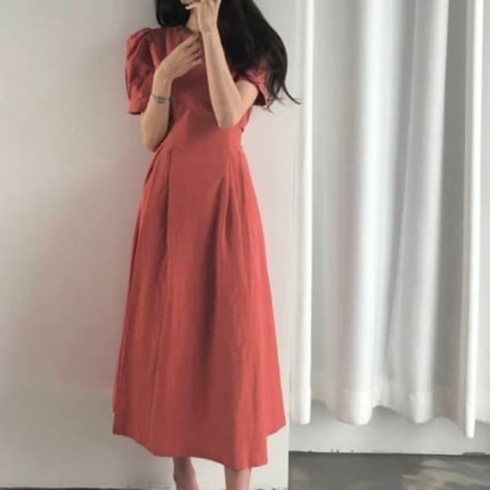 骨格ウェーブ服 夏 ウエストタックロングワンピース