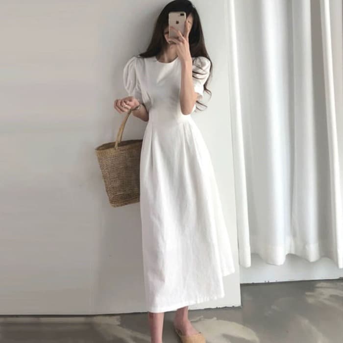 骨格ウェーブ服 夏 ウエストタックロングワンピース