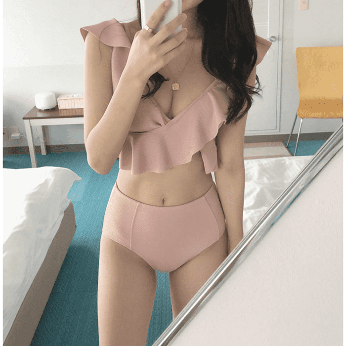 骨格ウェーブ服フロントフリル水着