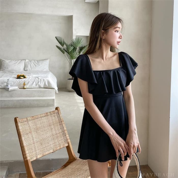 骨格ウェーブ服2wayオフショルワンピース水着