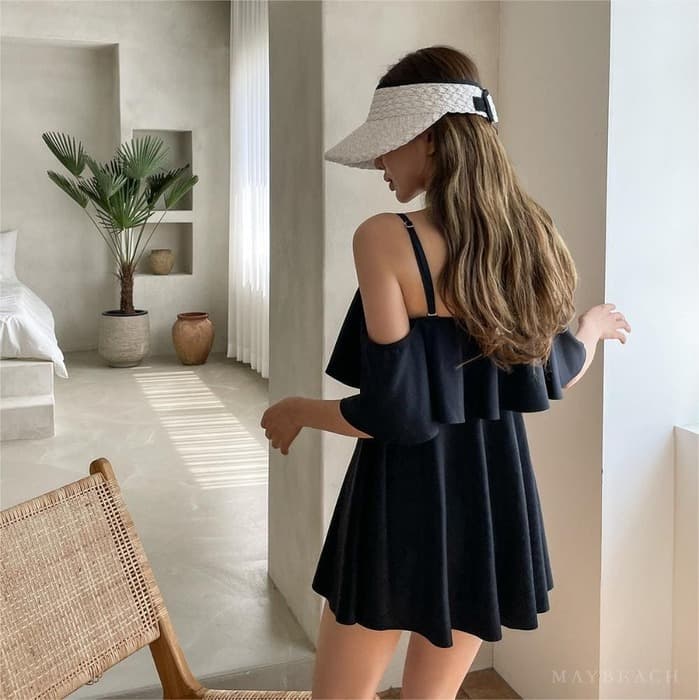 骨格ウェーブ服2wayオフショルワンピース水着