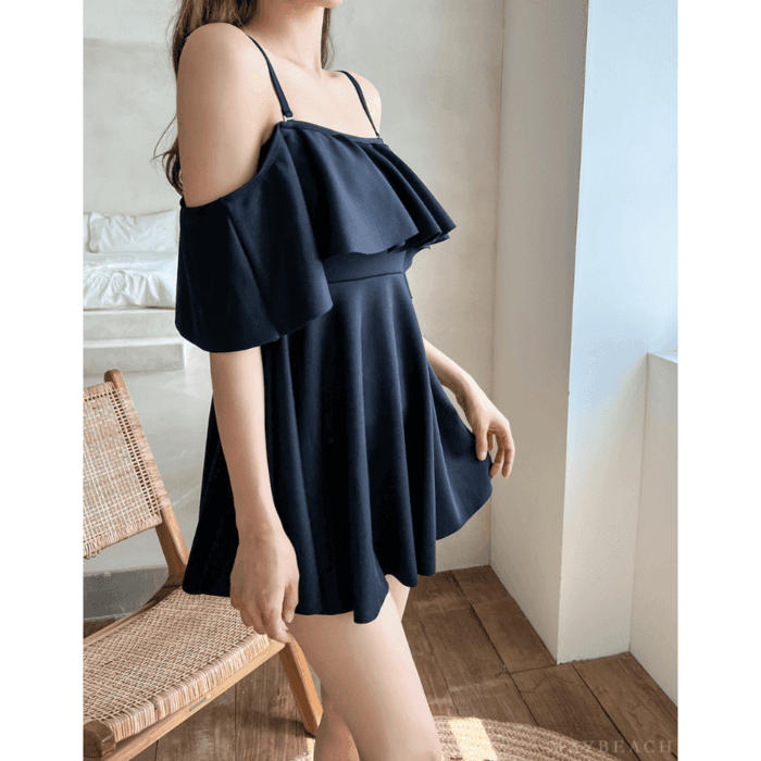 骨格ウェーブ服2wayオフショルワンピース水着