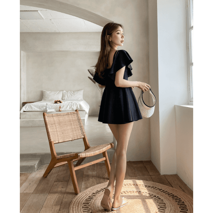 骨格ウェーブ服2wayオフショルワンピース水着