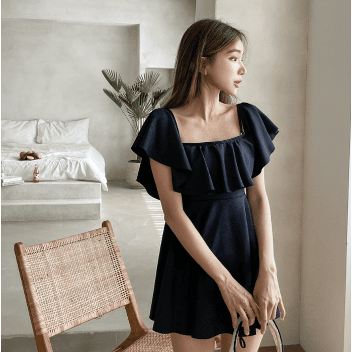 骨格ウェーブ服2wayオフショルワンピース水着