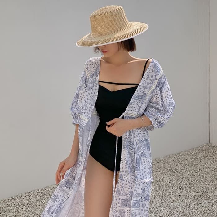 骨格ウェーブ服バックオープンワンピース水着
